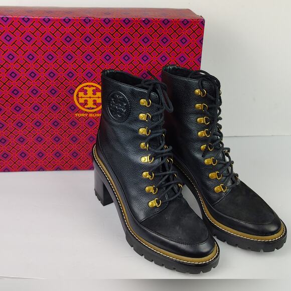 Tory Burch Shoes - Tory Burch Miller 95mm Lug Sole Lace Up Bootie Black Hiking Boot Size 9.5